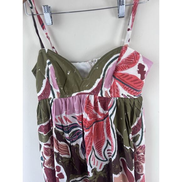 Francescas Maxi Dress Womens Small Pink Green Linen Blend Floral Mara Palm Print - Picture 9 of 13